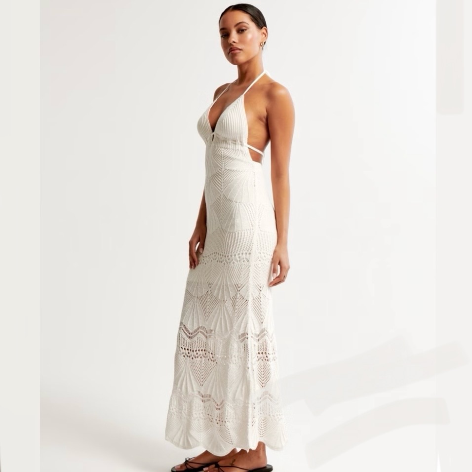 White Crochet Halter Maxi Dress